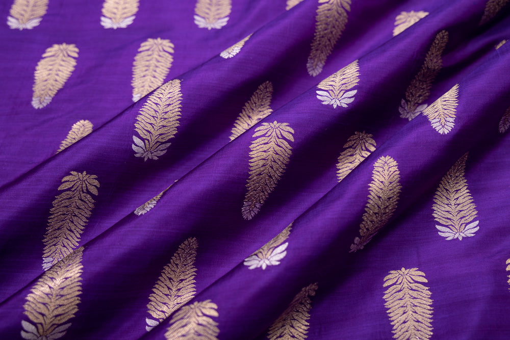 Purple Handwoven Banarasi Silk Fabric