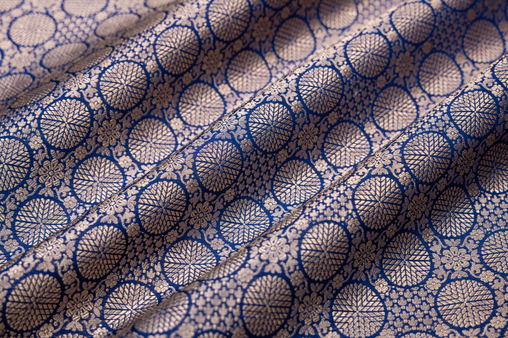 Navy Blue Handwoven Banarasi Brocade Fabric