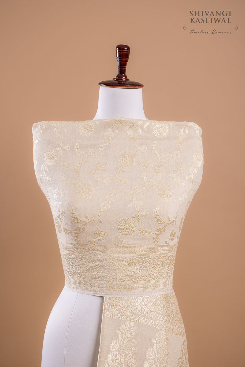 Beige Handwoven Banarasi Moonga Dupatta