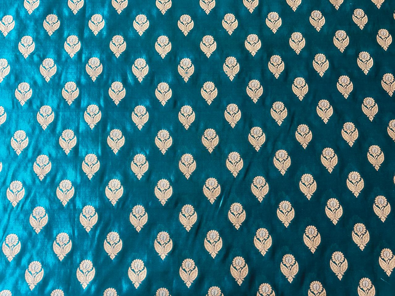 Peacock Blue Handwoven Banarasi Silk Fabric