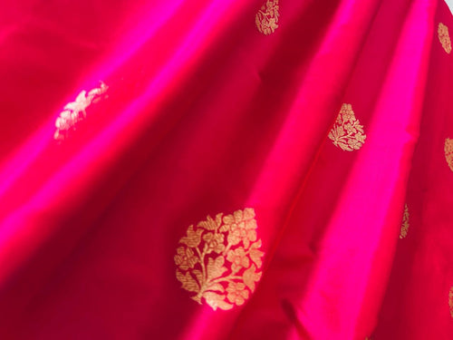 Pink Dual Tone Handwoven Banarasi Silk Fabric