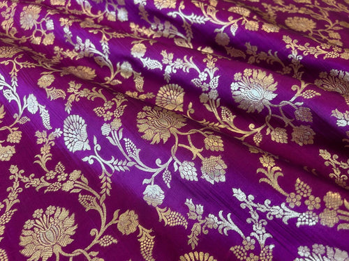 Magenta Pink Handwoven Banarasi Silk Fabric