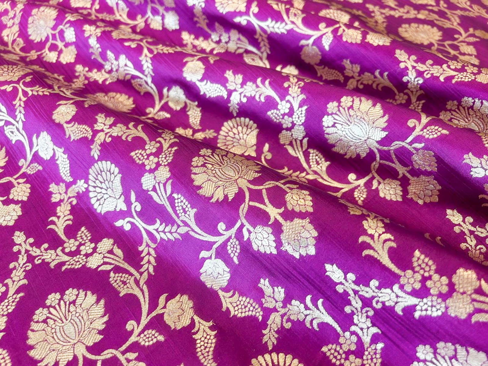 Magenta Pink Handwoven Banarasi Silk Fabric