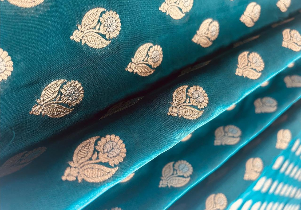 Peacock Blue Handwoven Banarasi Silk Fabric