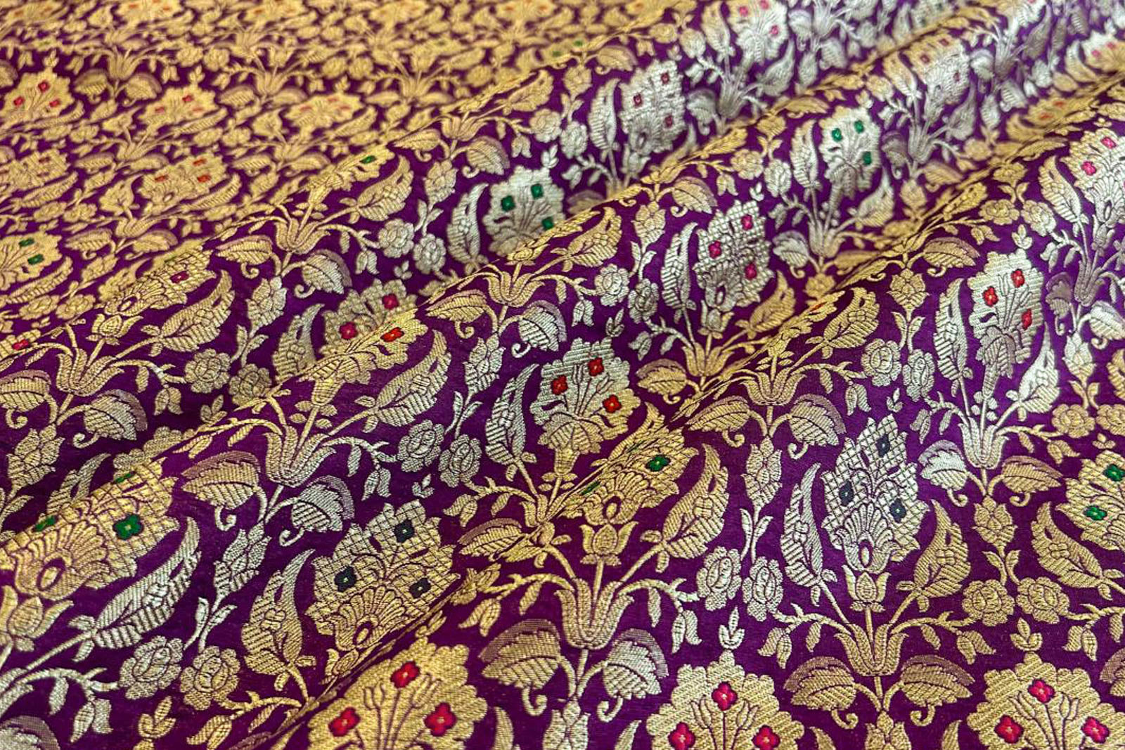 Purple Handwoven Banarasi Brocade Fabric