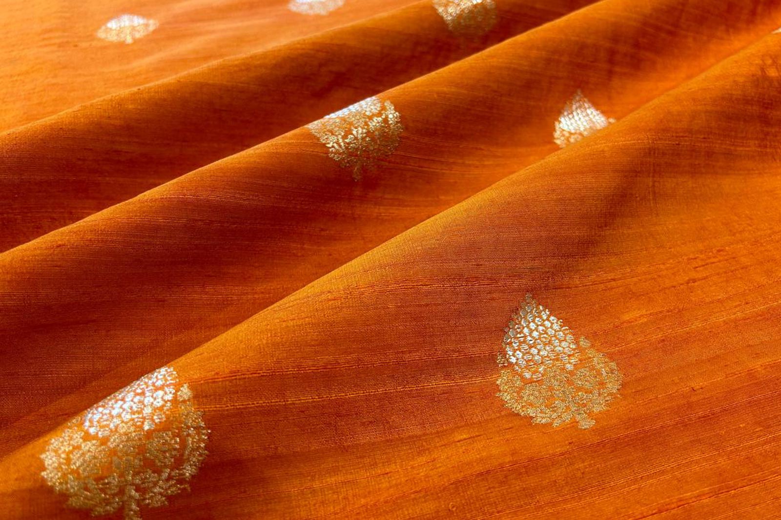 Rust Orange Handwoven Banarasi Raw Silk Fabric