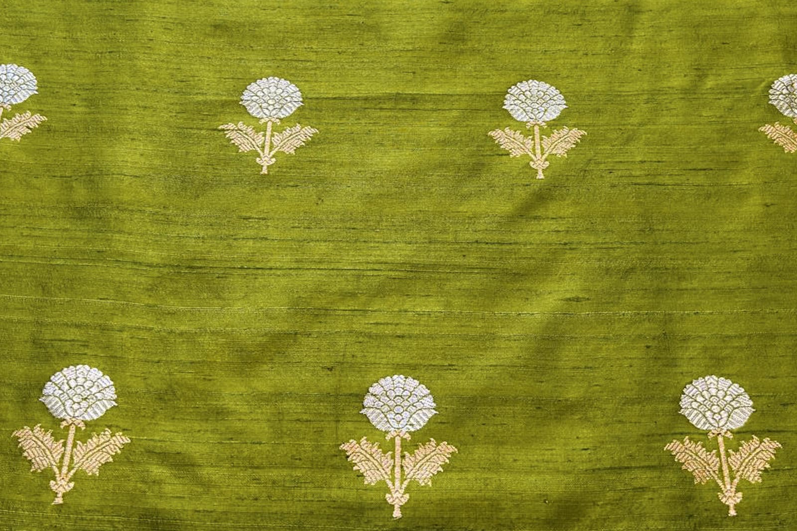 Lime Green Handwoven Banarasi Raw Silk Fabric