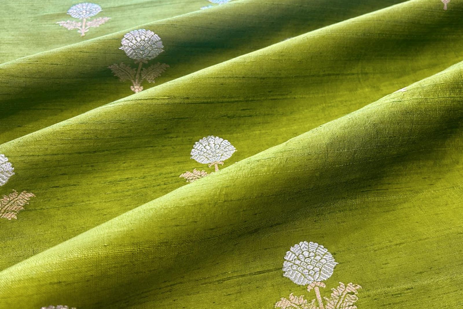 Lime Green Handwoven Banarasi Raw Silk Fabric