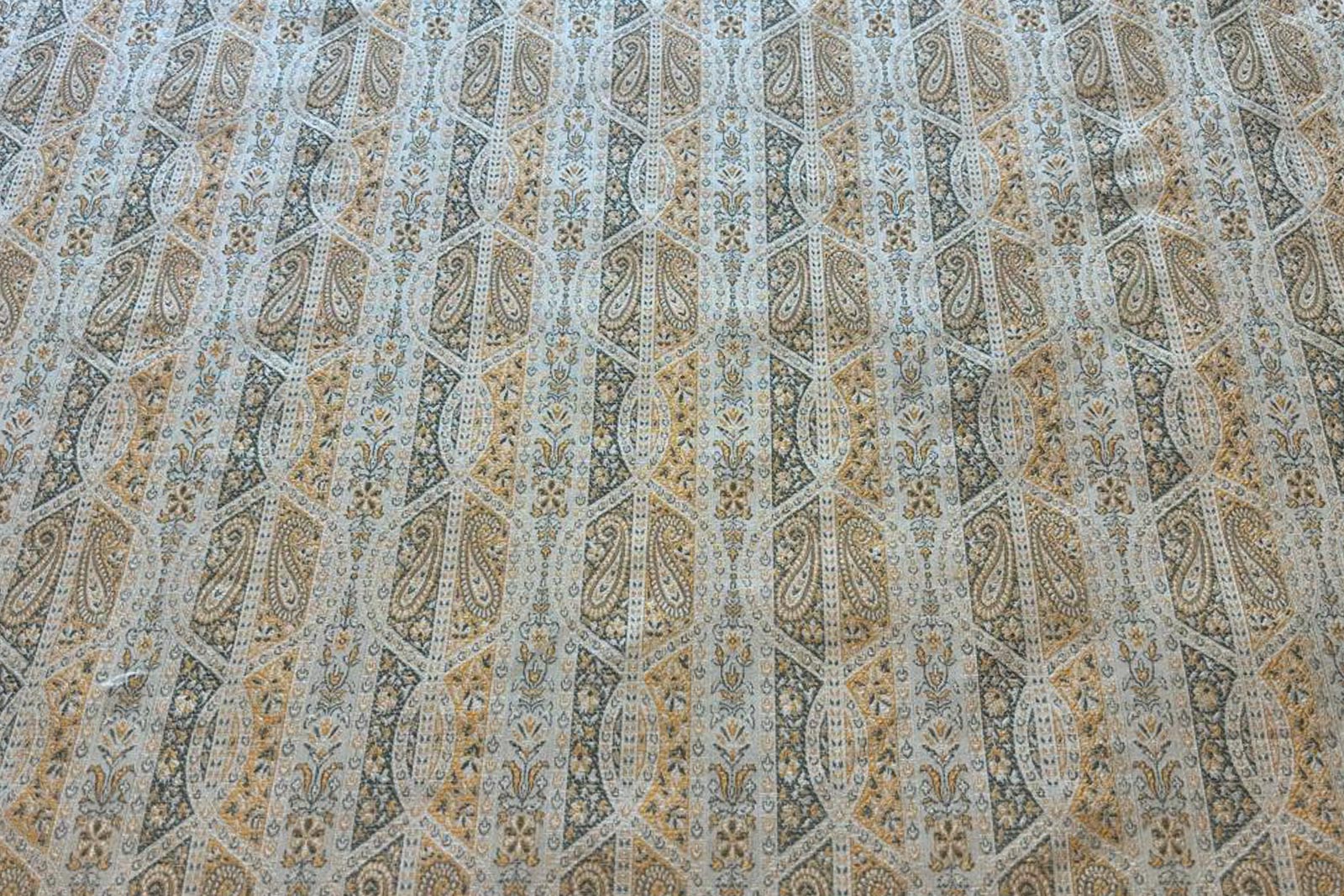 Beige Handwoven Tanchoi Silk Fabric