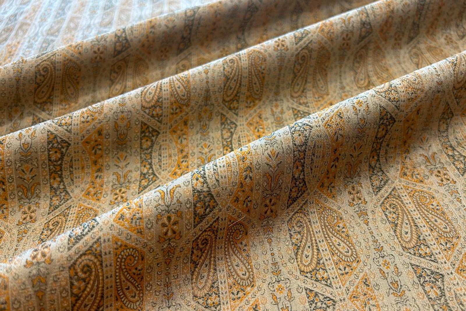 Beige Handwoven Tanchoi Silk Fabric