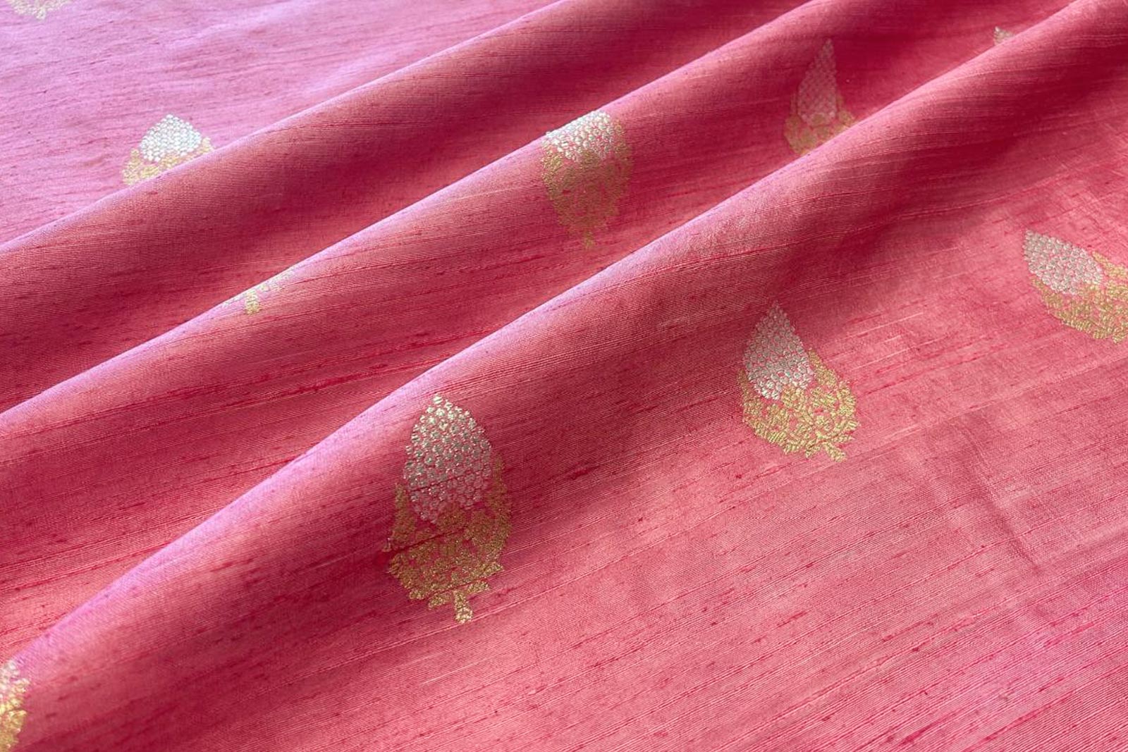 Baby Pink Handwoven Banarasi Raw Silk Fabric