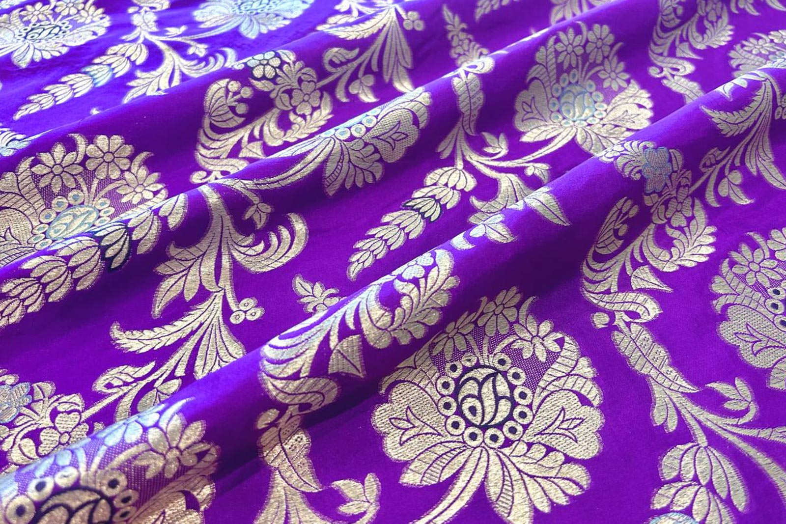 Purple Handwoven Banarasi Silk Fabric