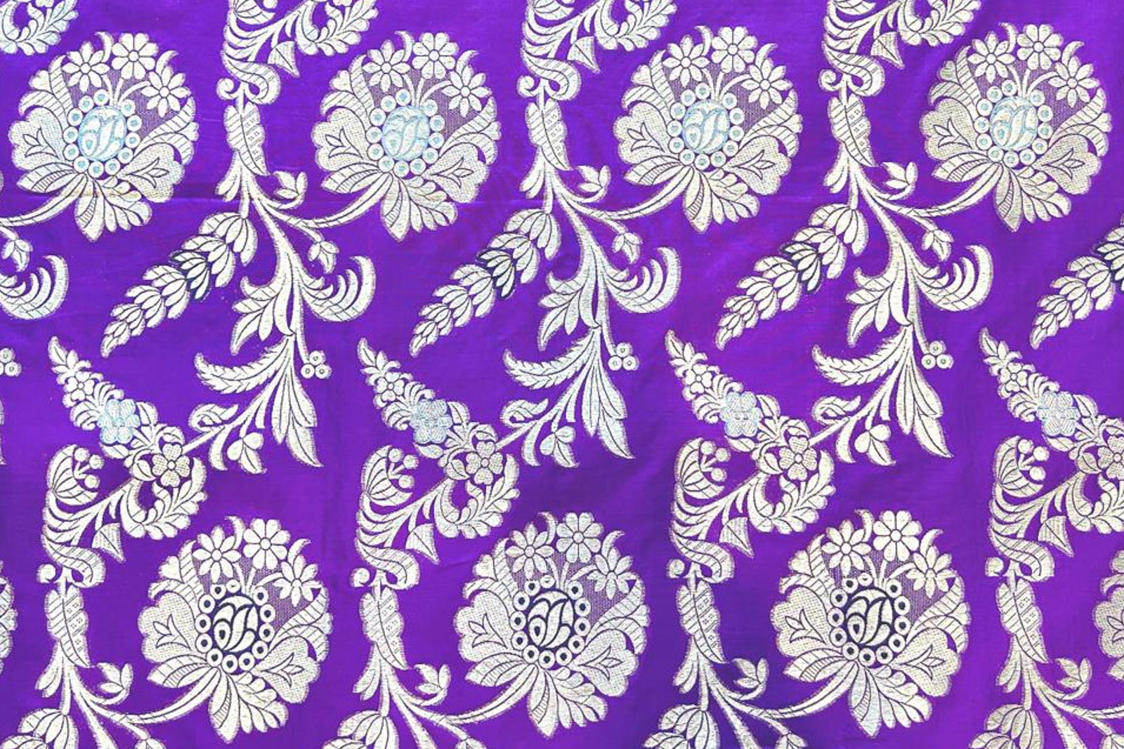 Purple Yellow Handwoven Banarasi Silk Fabric