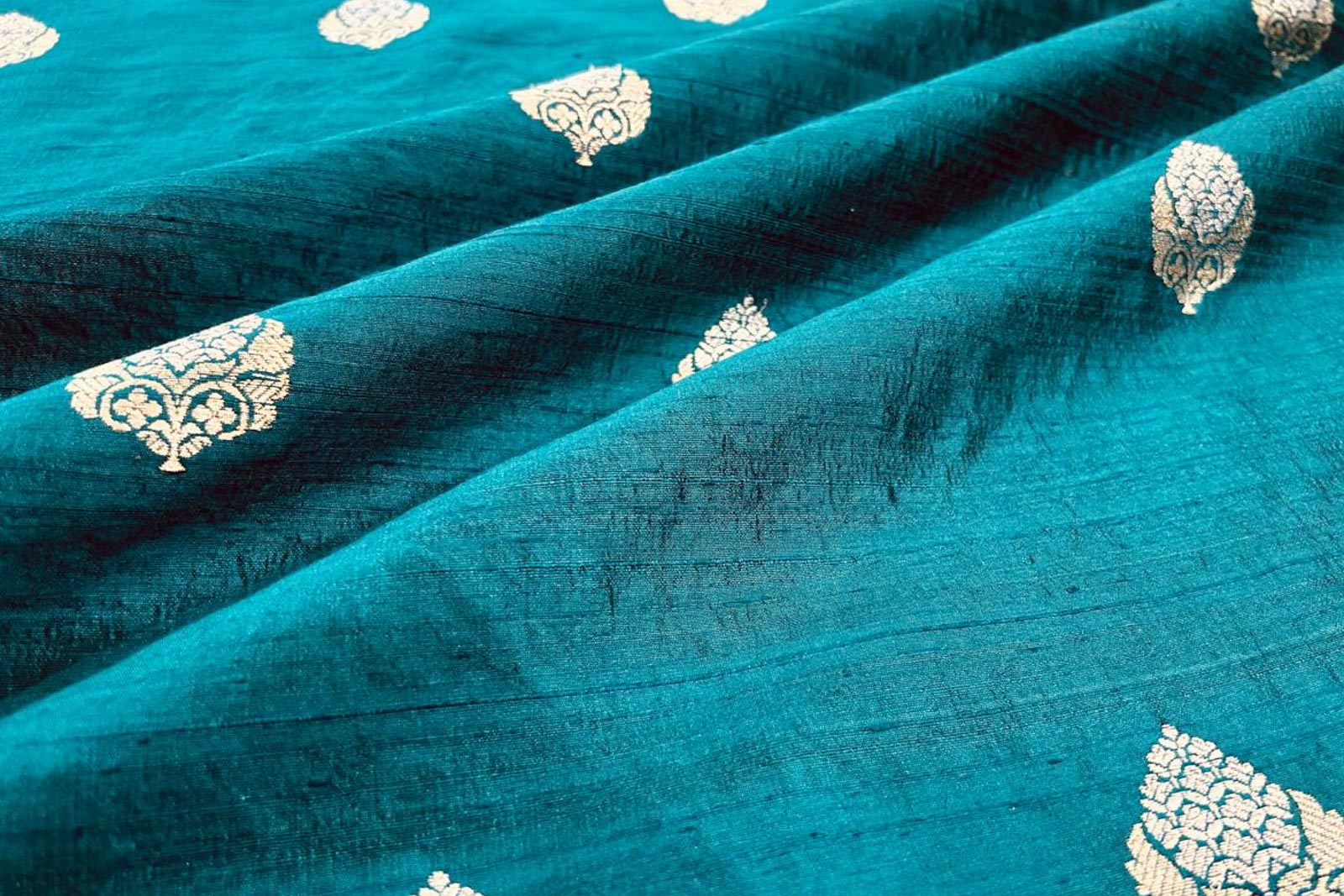 Peacock Blue Handwoven Banarasi Raw Silk Fabric