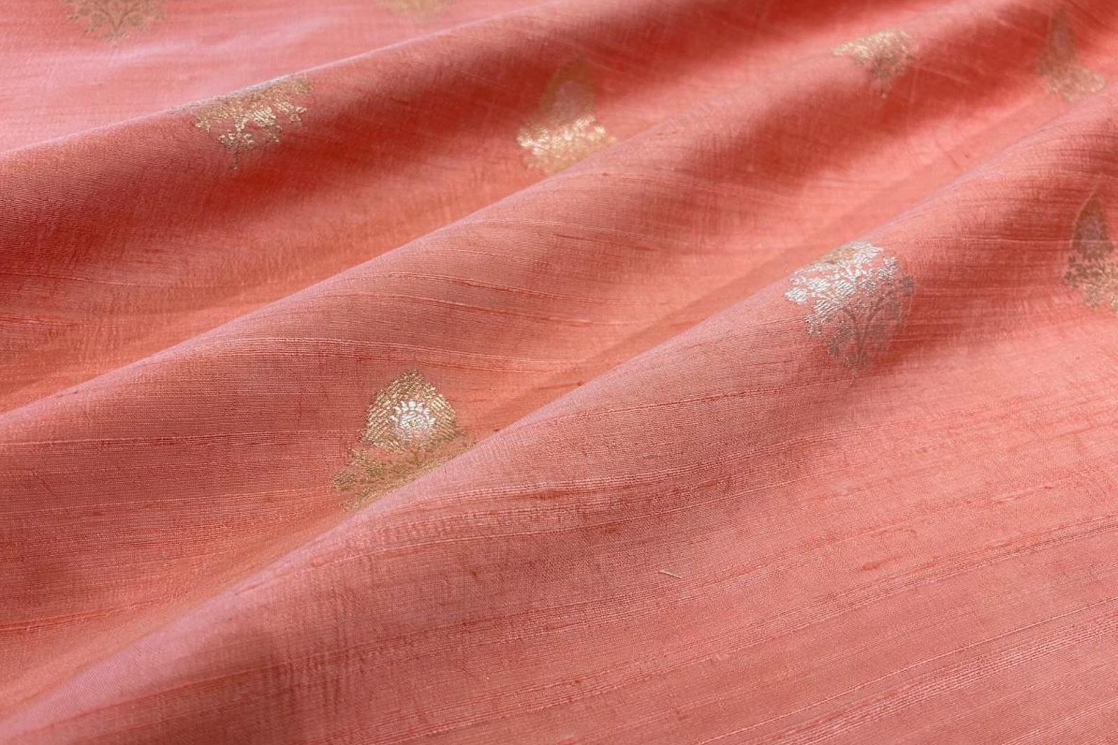 Peach Handwoven Banarasi Raw Silk Fabric