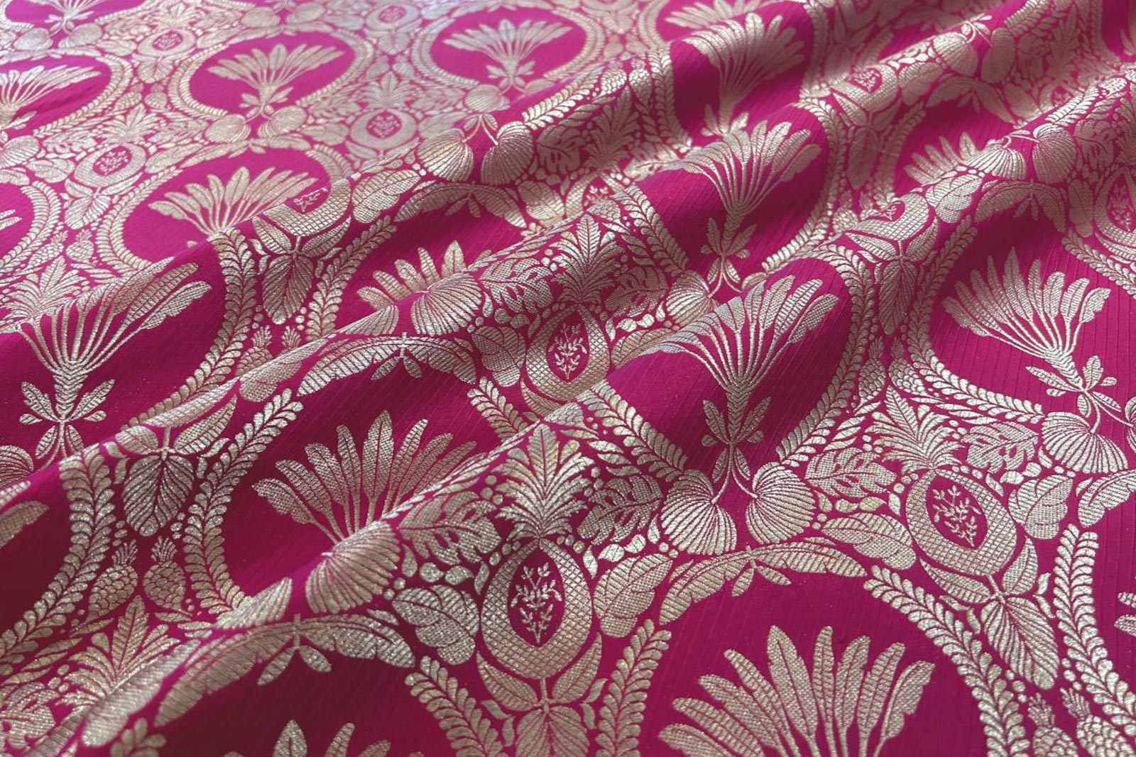 Fuchsia Pink Handwoven Banarasi Silk Fabric