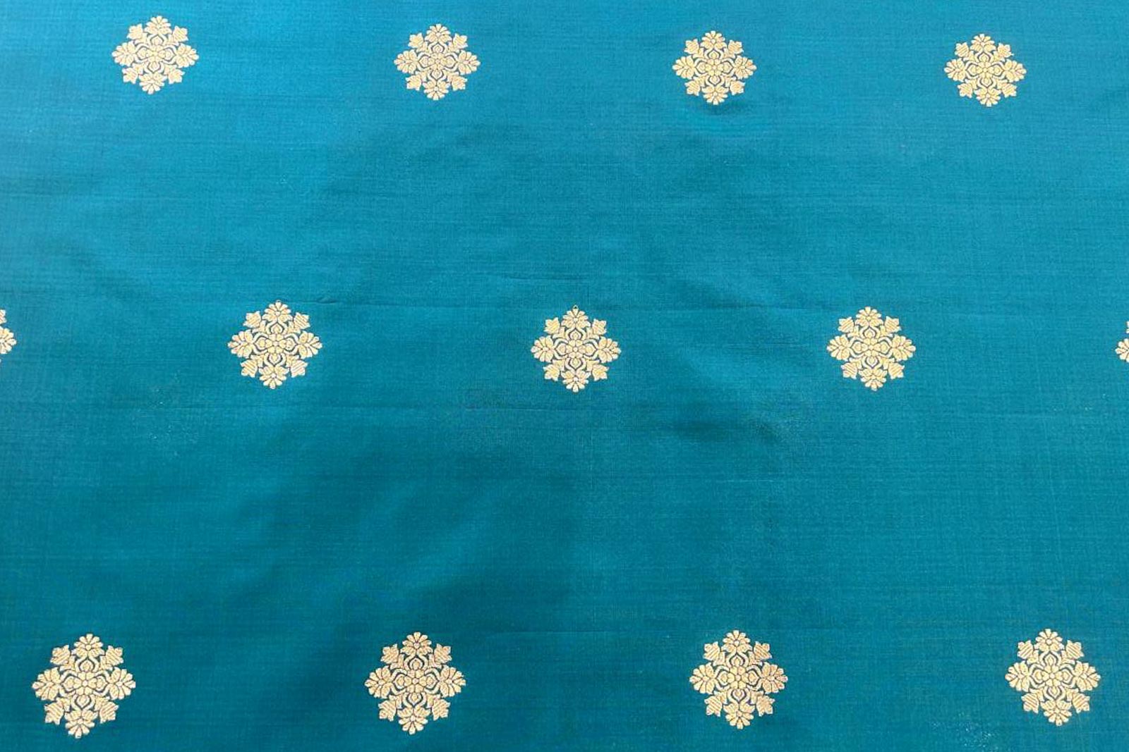 Peacock Blue Handwoven Banarasi Brocade Fabric