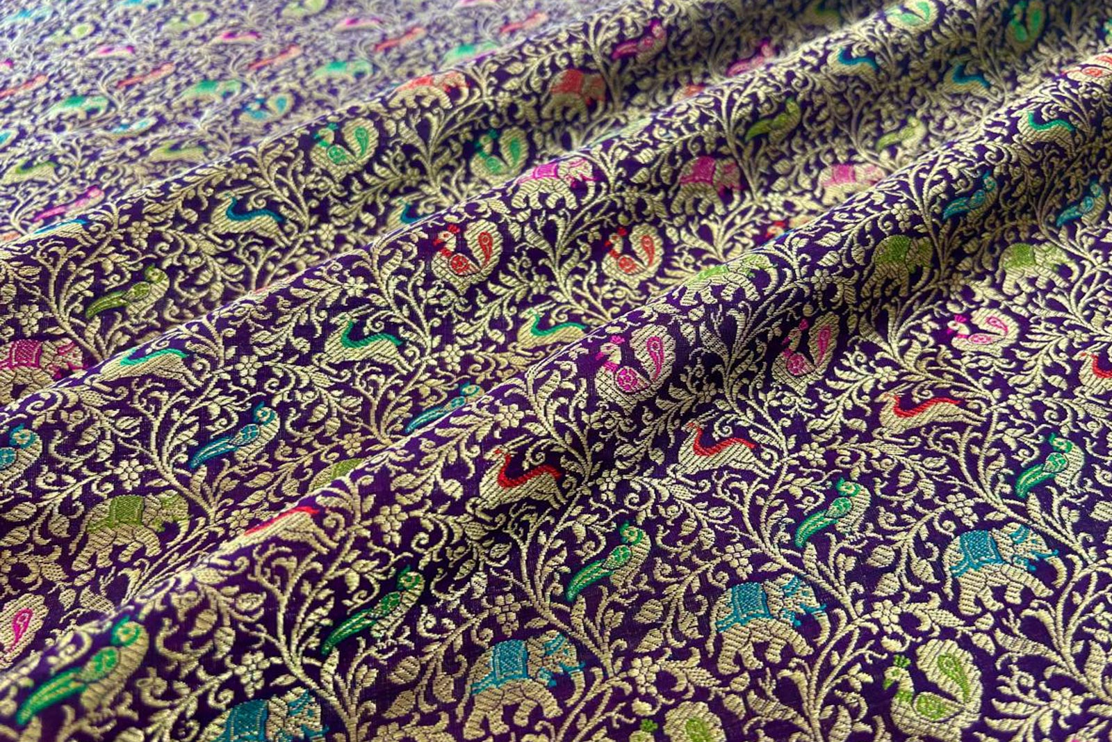 Purple Handwoven Banarasi Silk Fabric