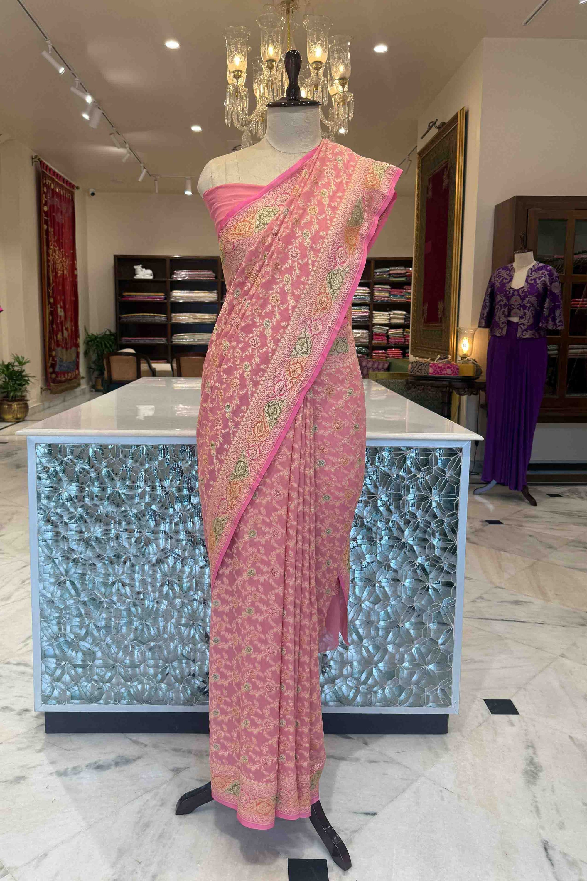 Pink Handwoven Banarasi Georgette Saree