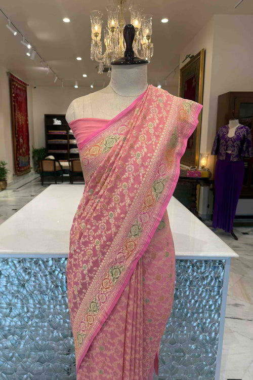 Pink Handwoven Banarasi Georgette Saree