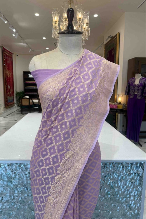 Lavender Handwoven Banarasi Georgette Saree