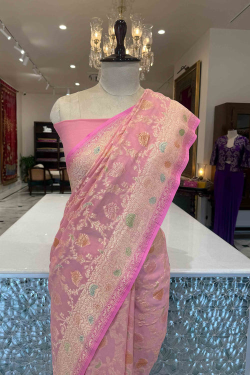 Pink Handwoven Banarasi Georgette Saree