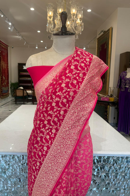 Shaded Pink Handwoven Banarasi Georgette Saree
