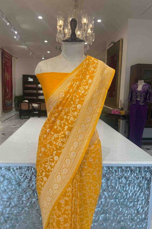Yellow Handwoven Banarasi Georgette Saree