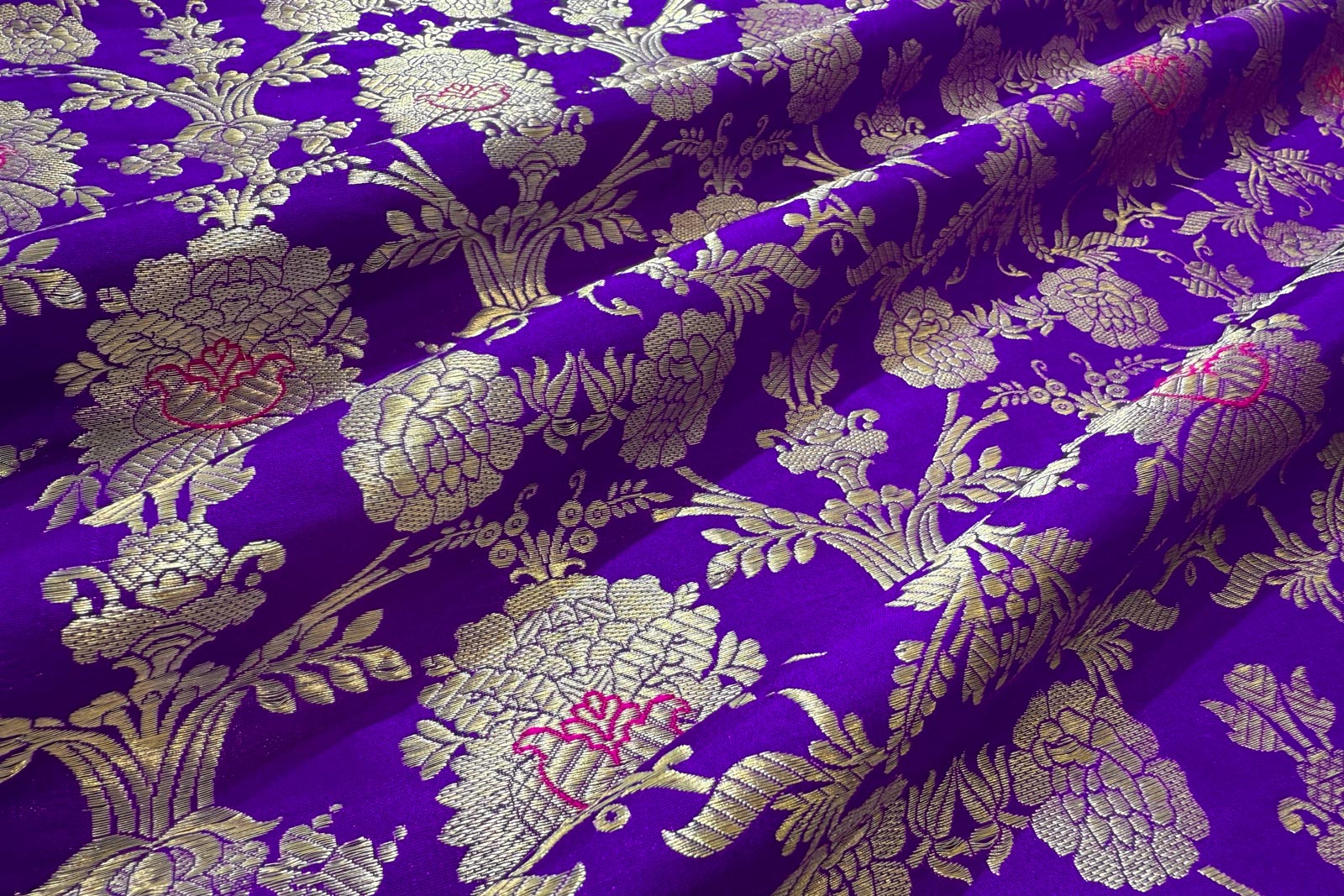 Bluish Purple Handwoven Banarasi Silk Fabric