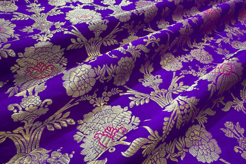 Bluish Purple Handwoven Banarasi Silk Fabric