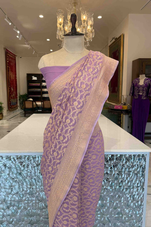 Lavender Handwoven Banarasi Georgette Saree
