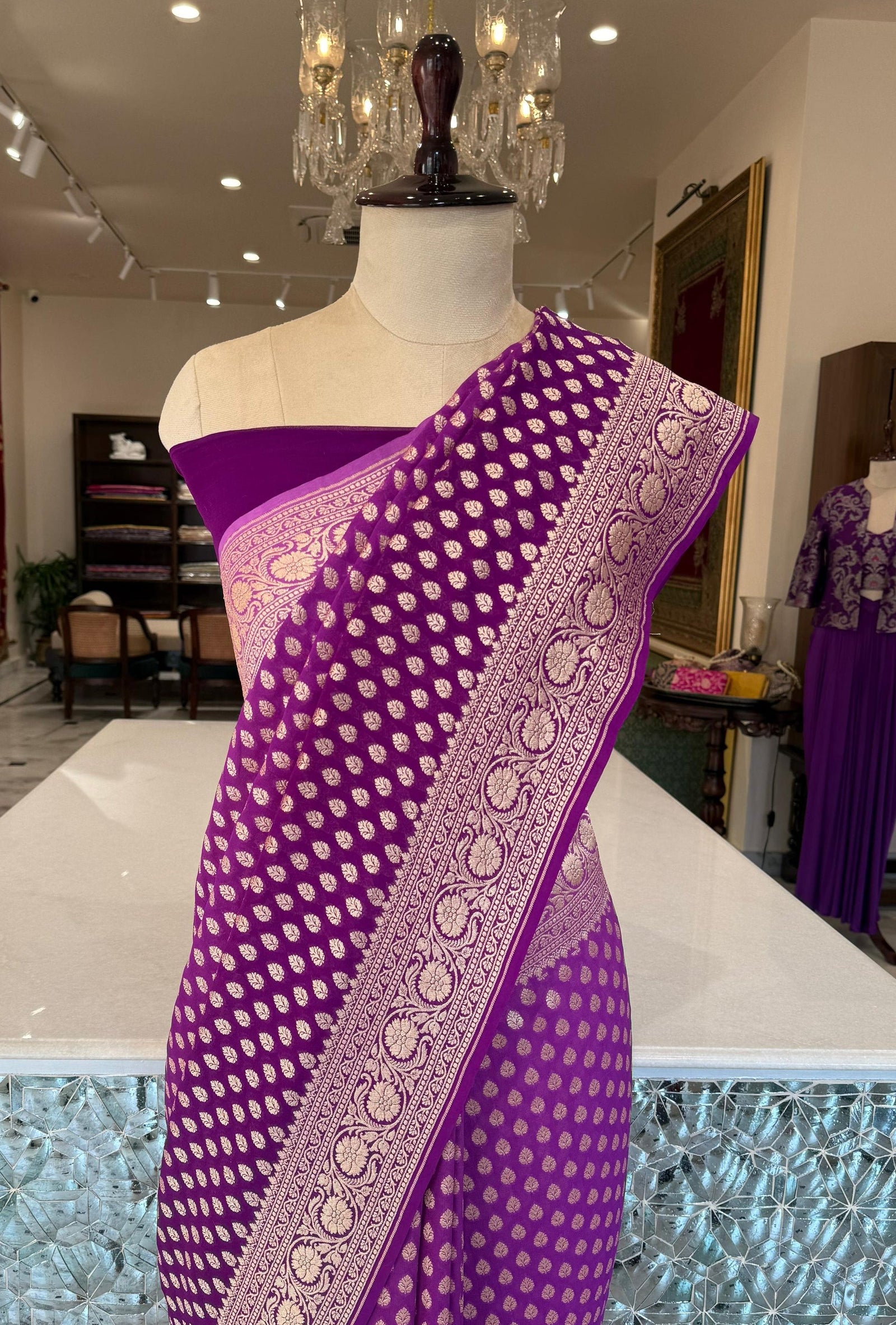 Magenta Pink Handwoven Banarasi Georgette Saree