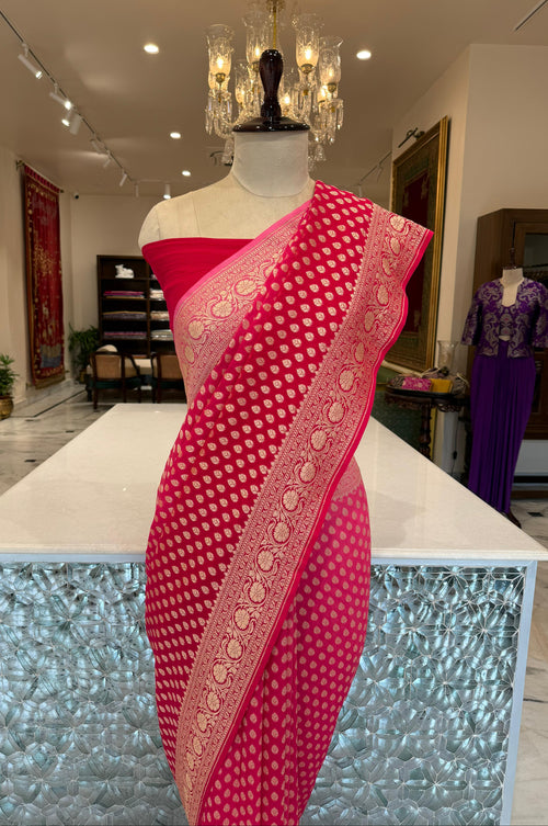 Shaded Pink Handwoven Banarasi Georgette Saree