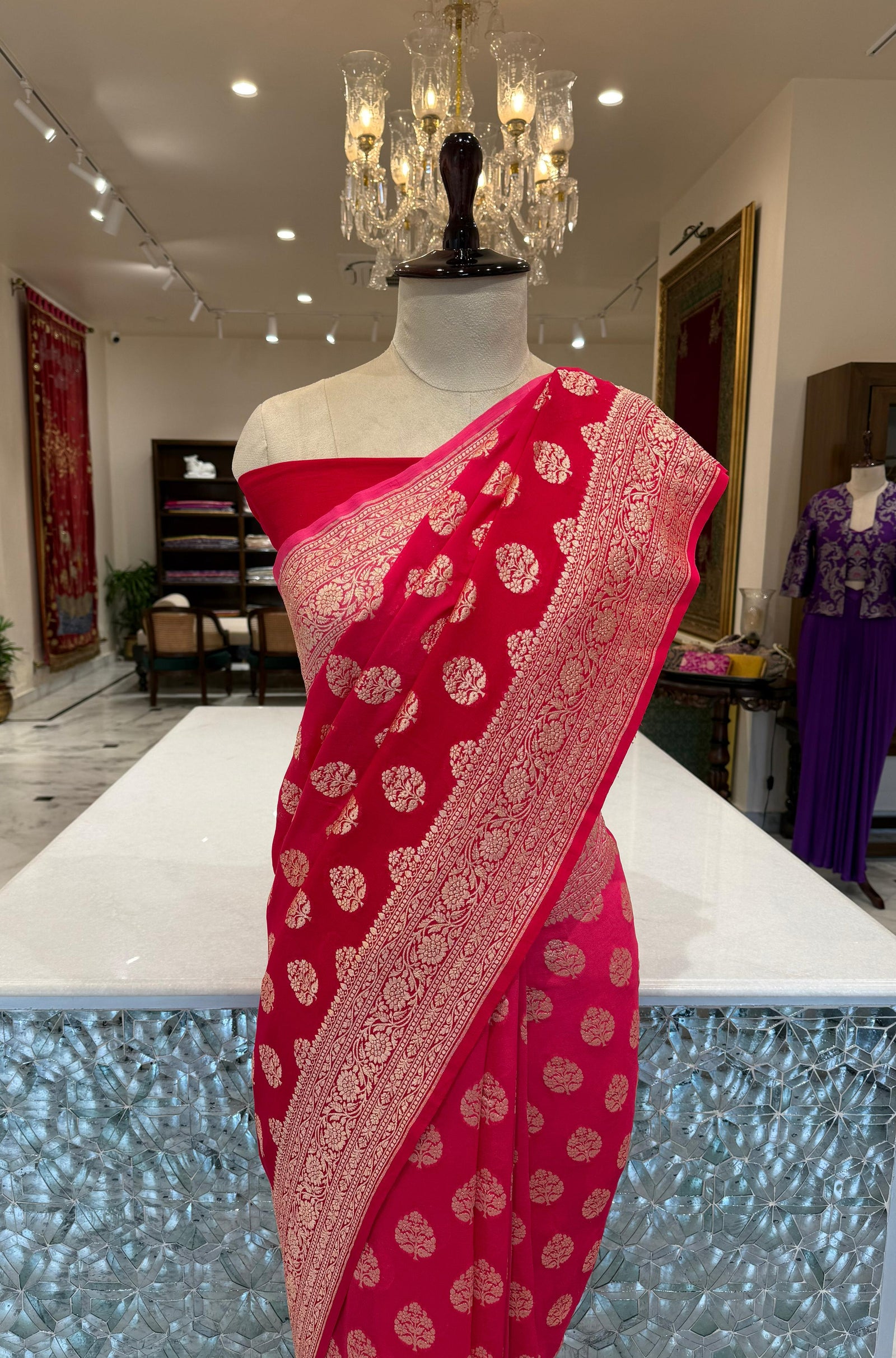 Shaded Pink Handwoven Banarasi Georgette Saree