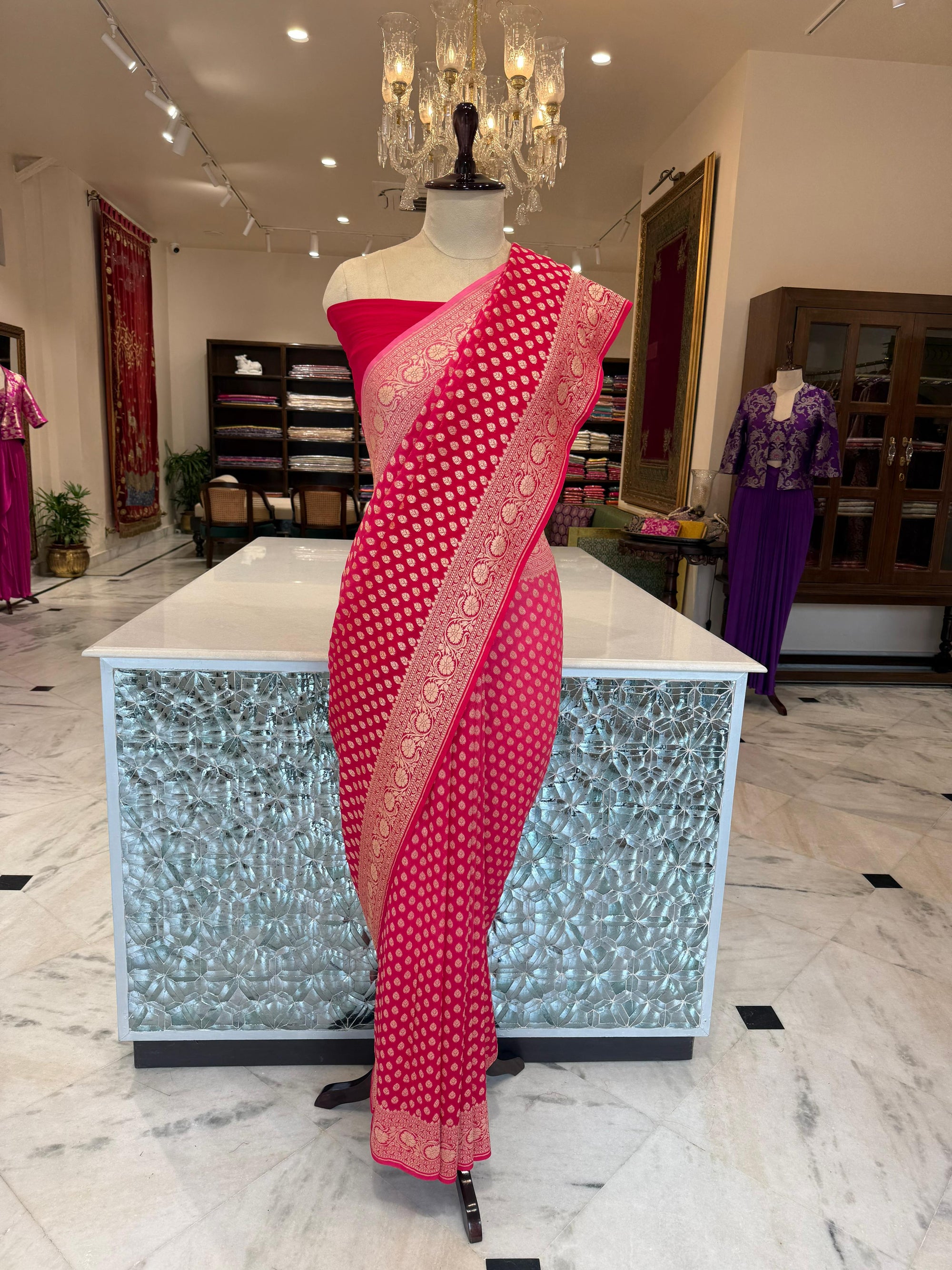 Shaded Pink Handwoven Banarasi Georgette Saree