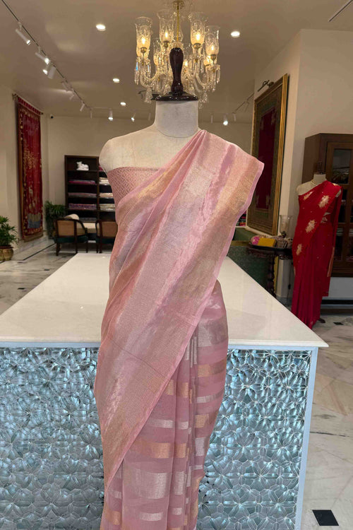 Pink Handwoven Banarasi Tissue Silk Saree