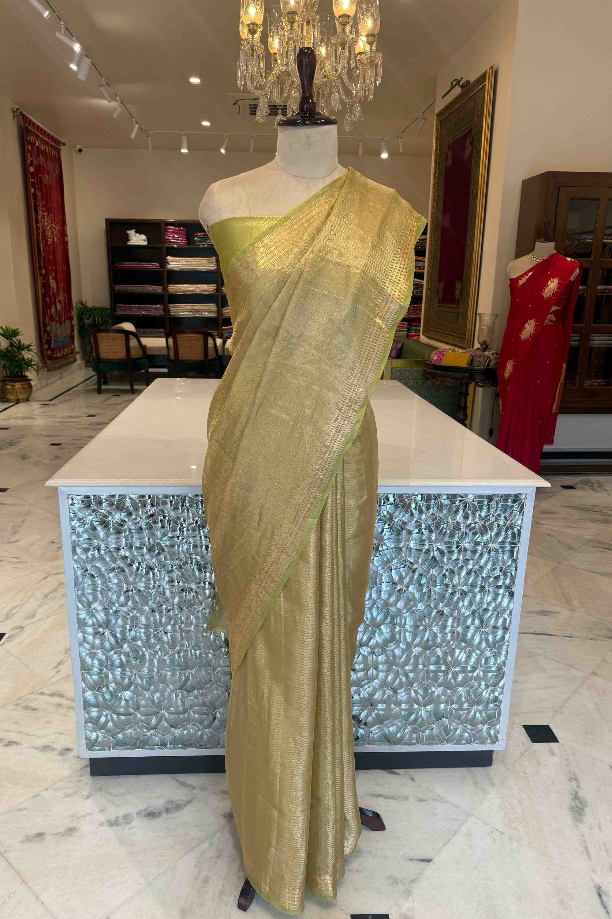 Light Green Handwoven Banarasi Tissue Silk Saree
