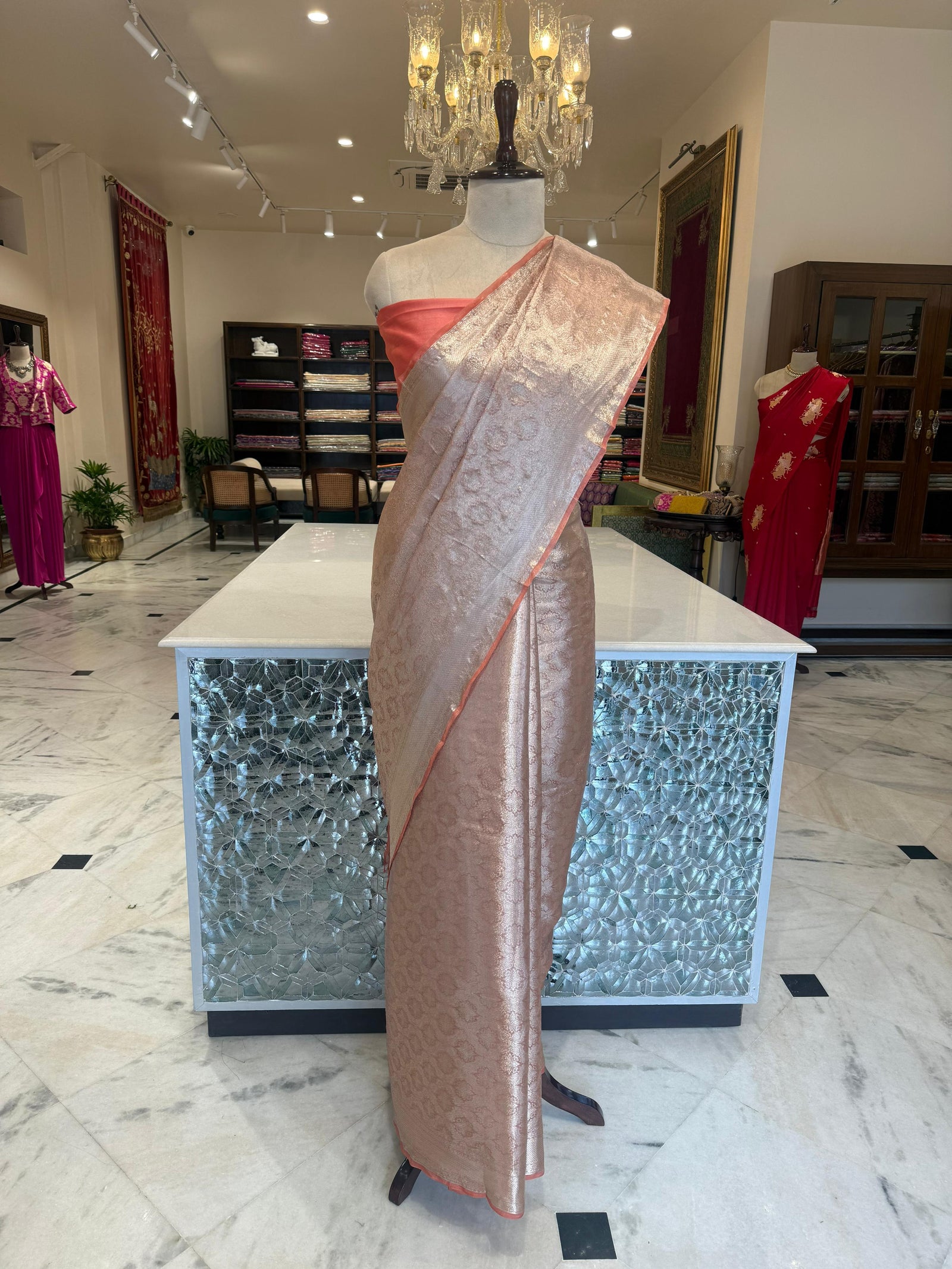 Orange Handwoven Banarasi Tissue Silk Saree