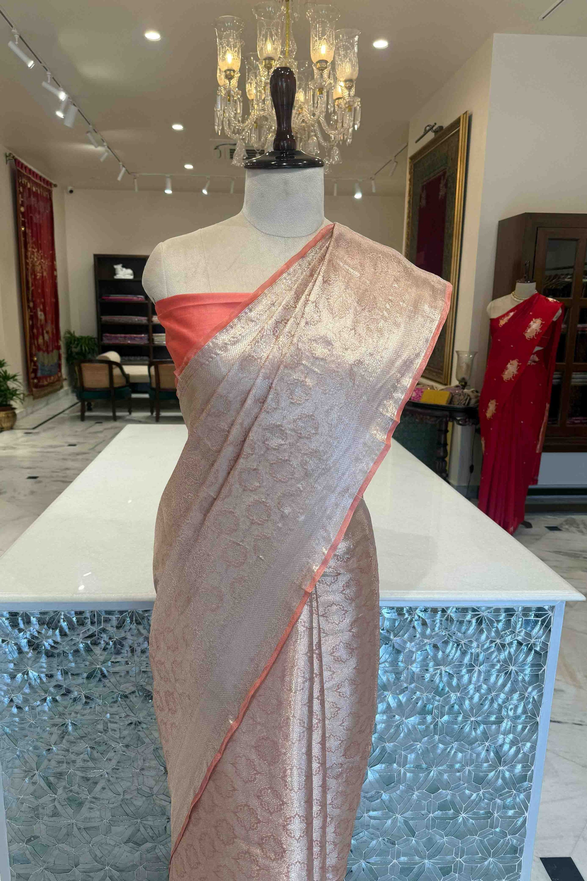 Orange Handwoven Banarasi Tissue Silk Saree