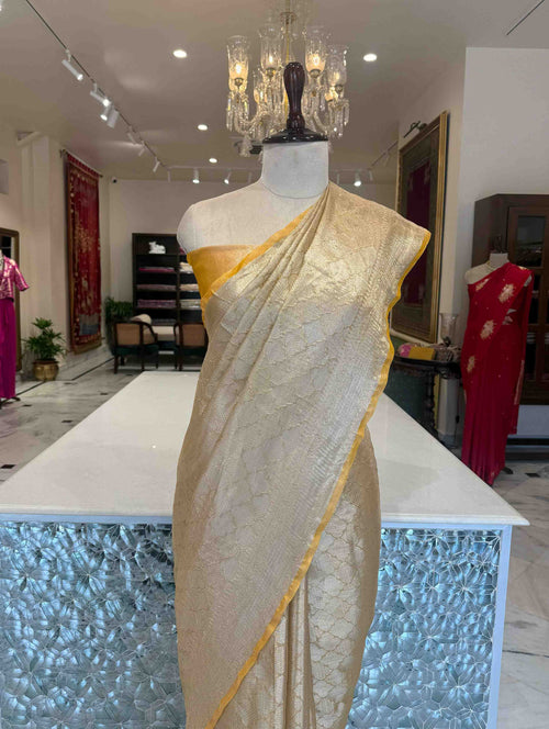 Yellow Handwoven Banarasi Tissue Silk Saree