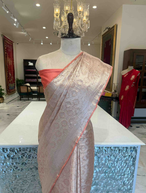 Orange Handwoven Banarasi Tissue Silk Saree