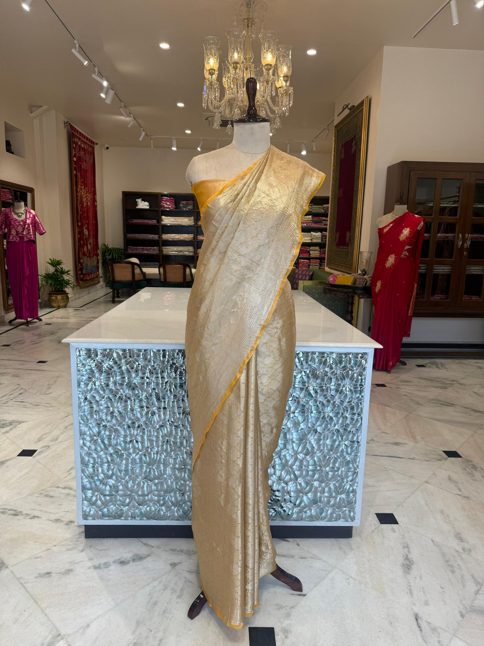 Yellow Handwoven Banarasi Tissue Silk Saree