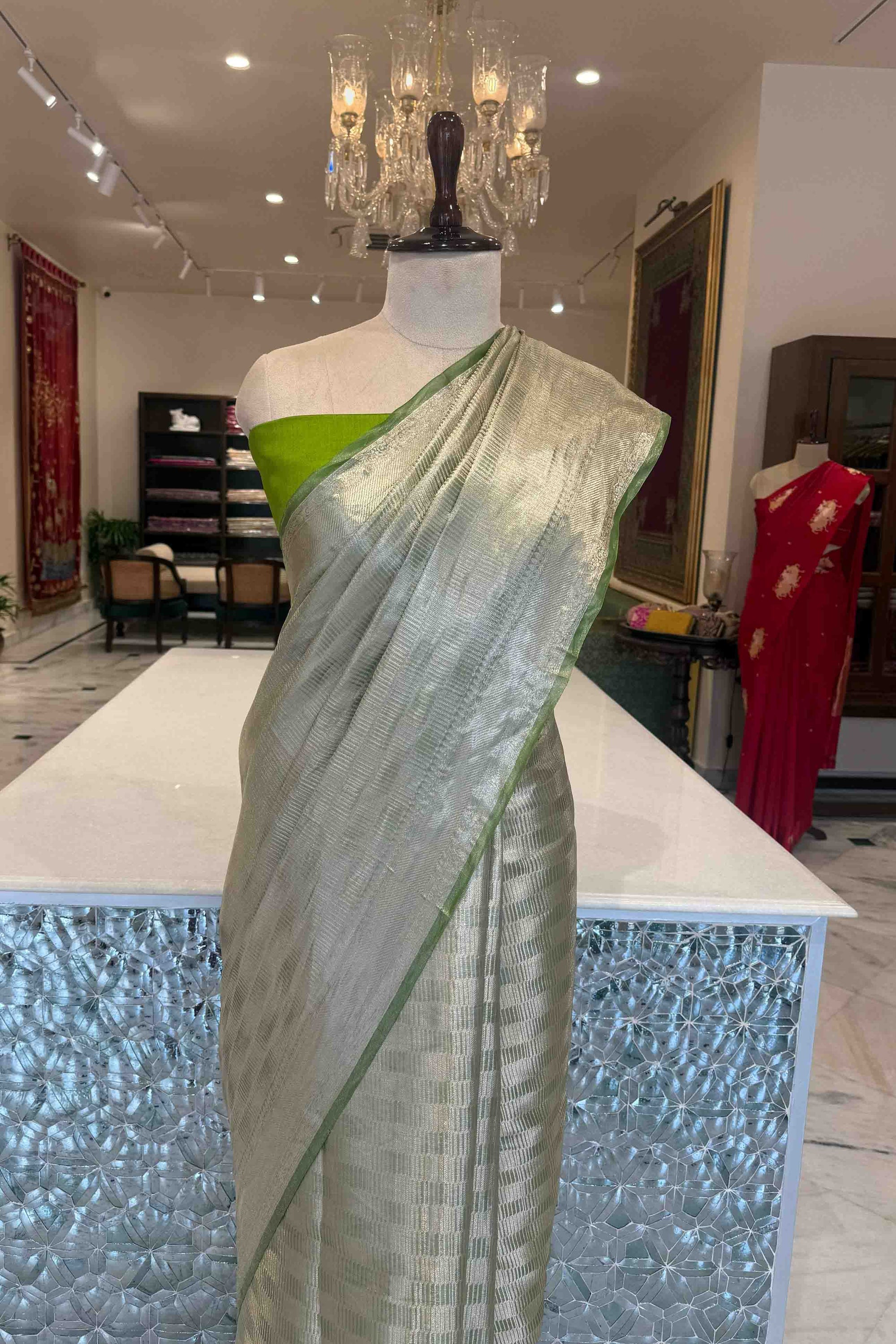 Green Handwoven Banarasi Tissue Silk Saree