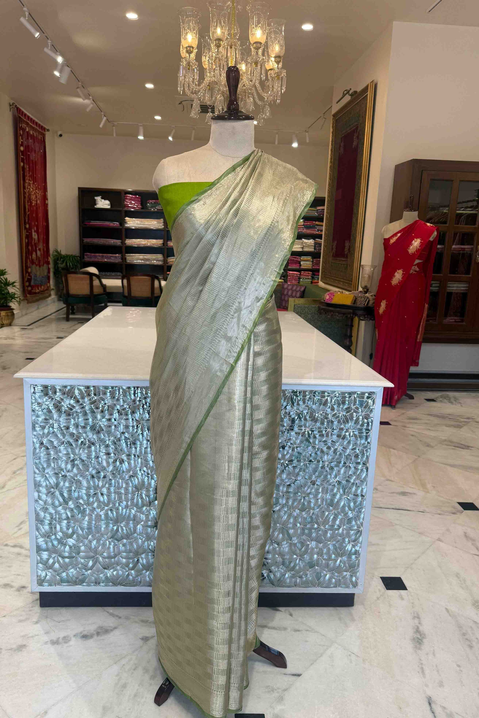 Green Handwoven Banarasi Tissue Silk Saree