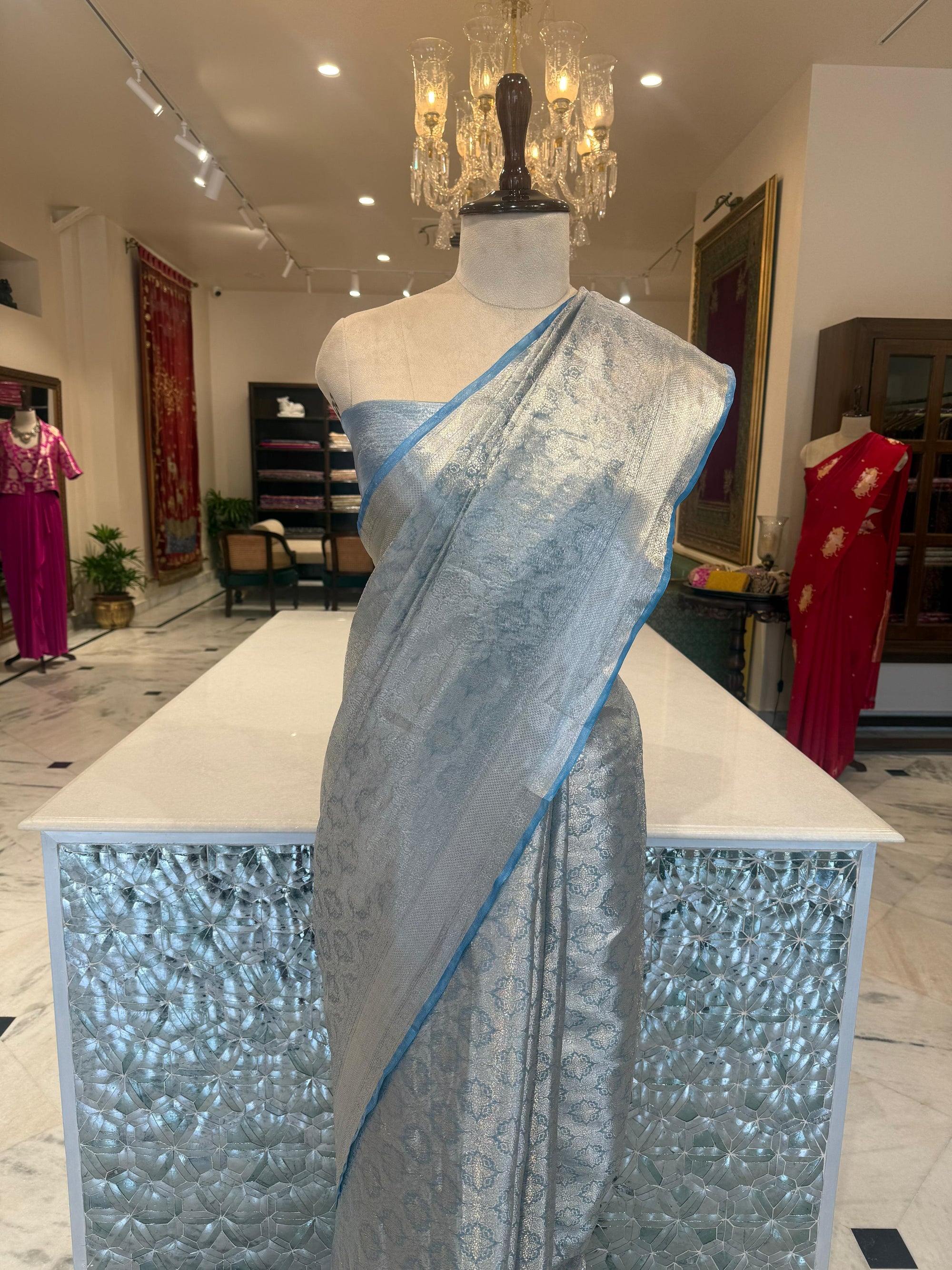 Blue Handwoven Banarasi Tissue Silk Saree