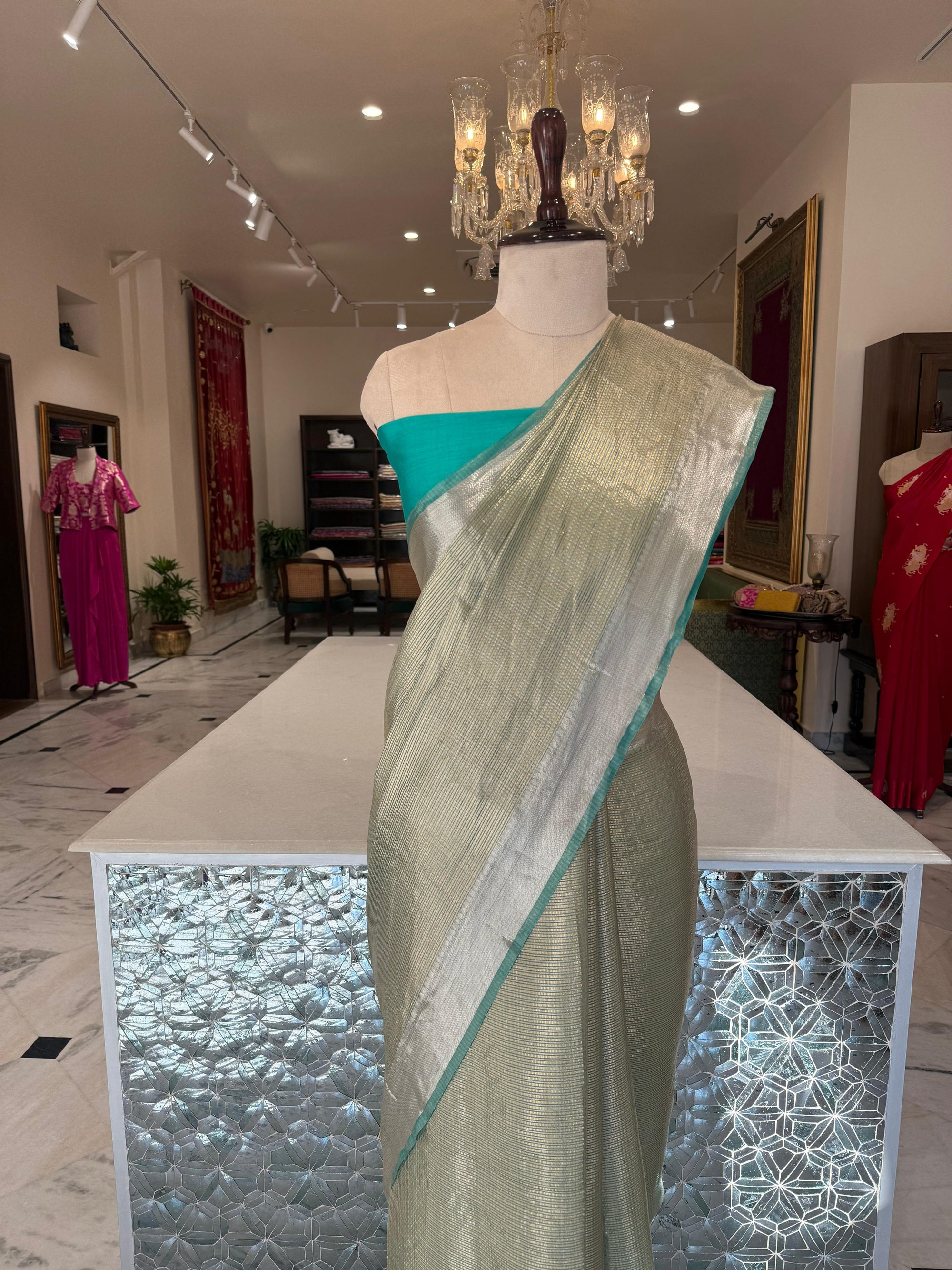 Green Handwoven Banarasi Tissue Silk Saree