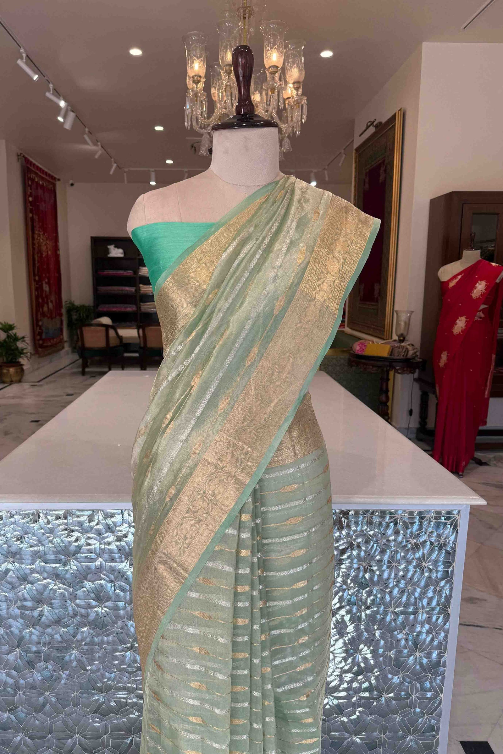 Green Handwoven Banarasi Tissue Silk Saree