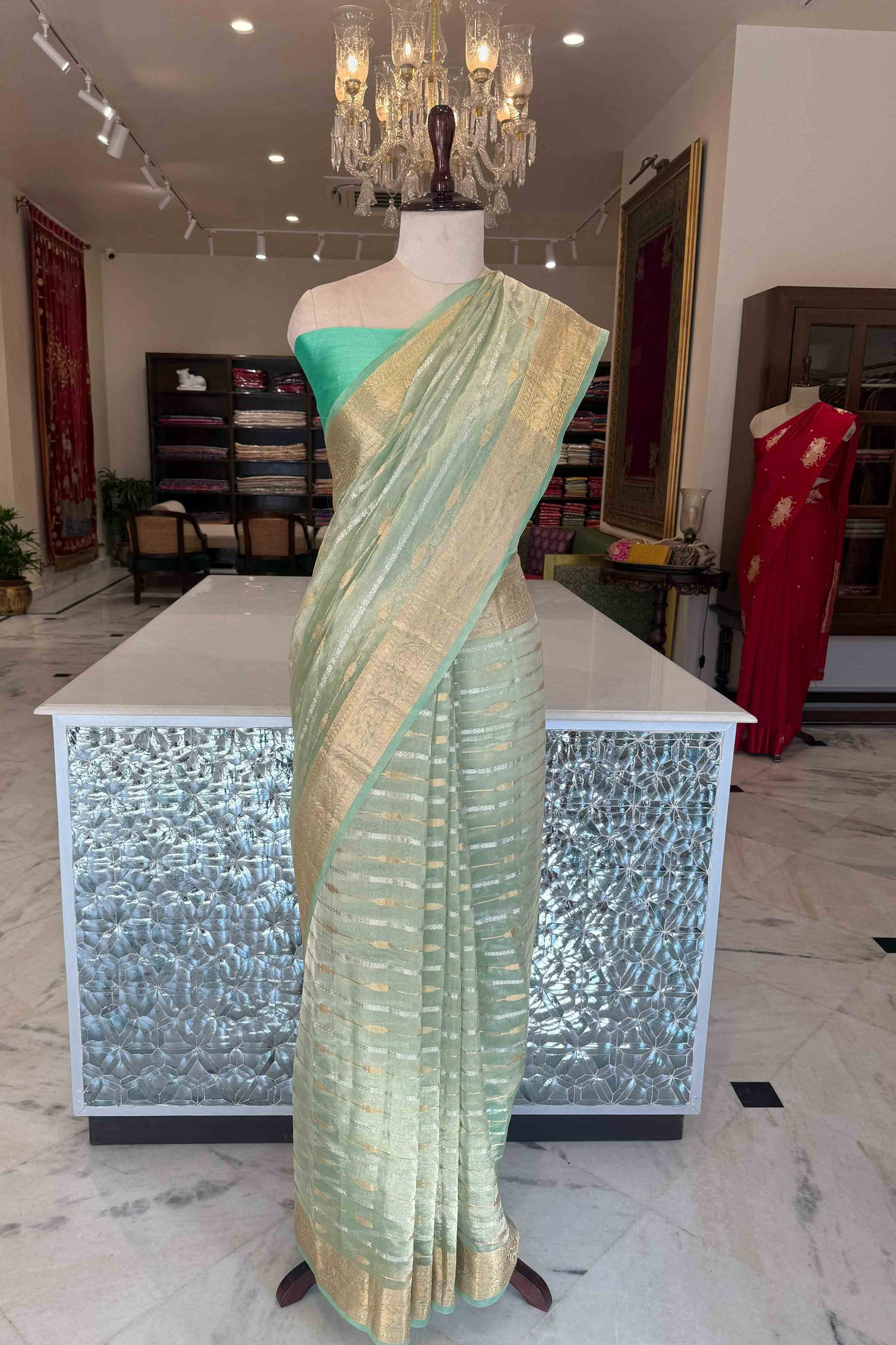 Green Handwoven Banarasi Tissue Silk Saree