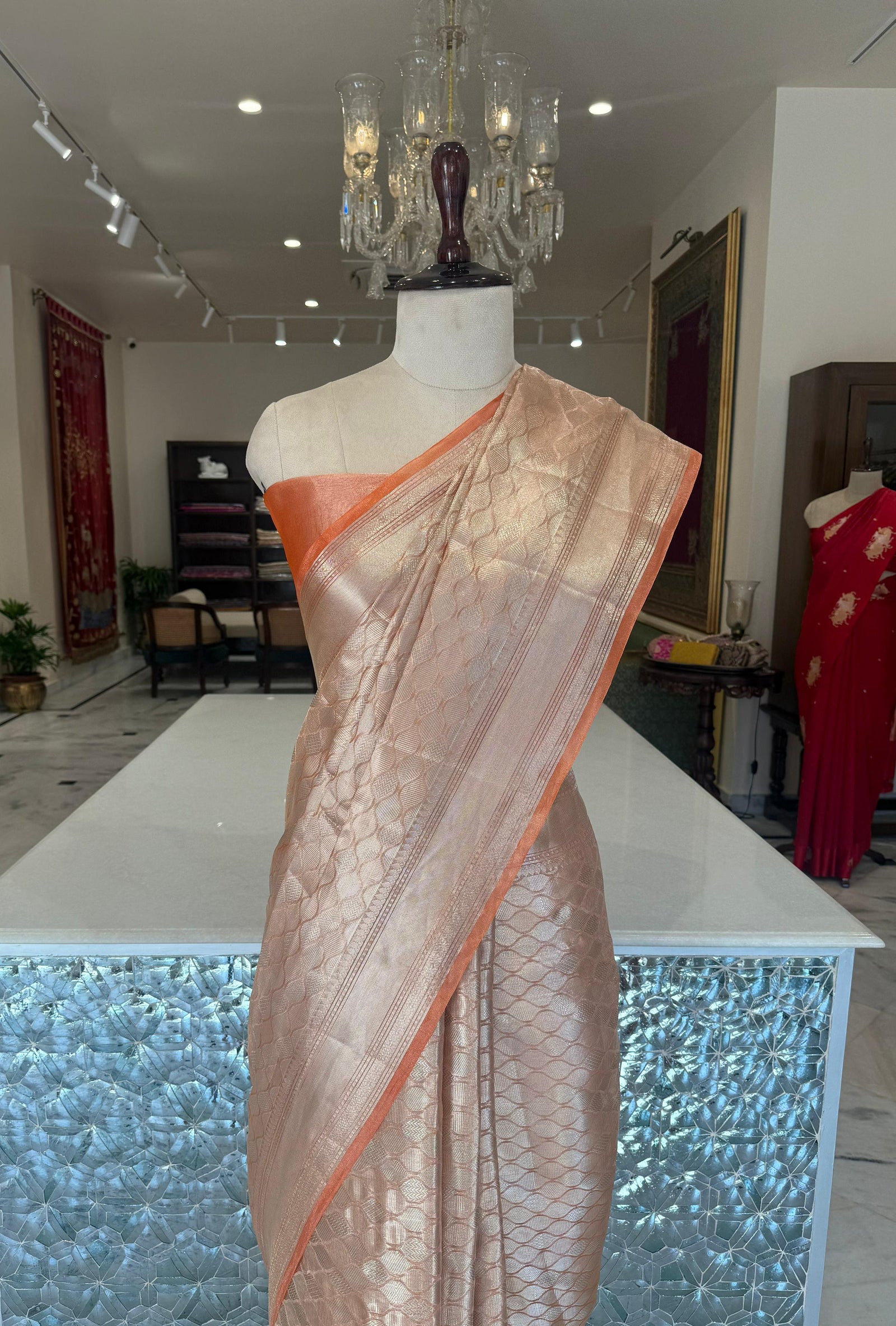 Orange Handwoven Banarasi Tissue Silk Saree