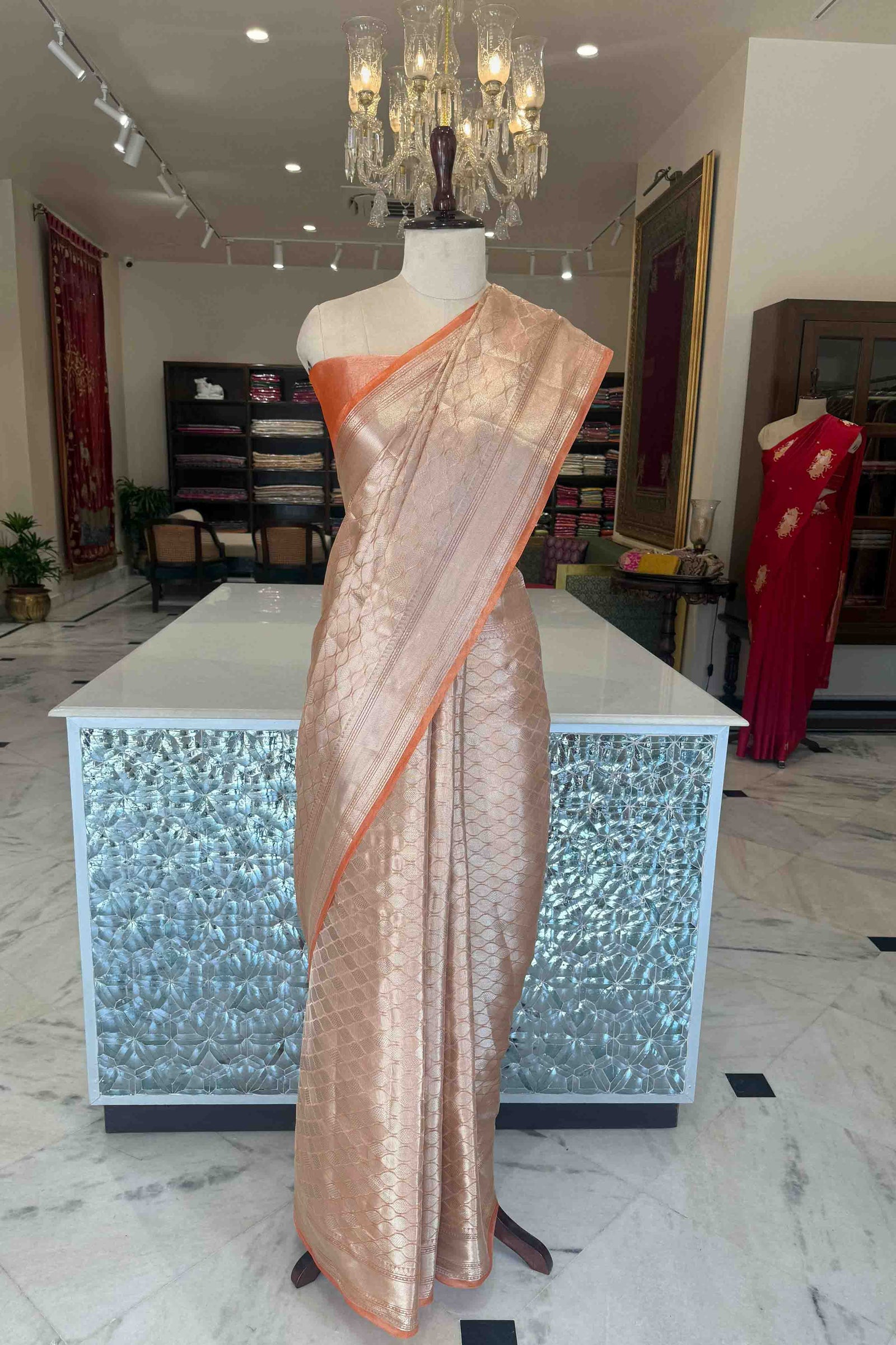 Orange Handwoven Banarasi Tissue Silk Saree